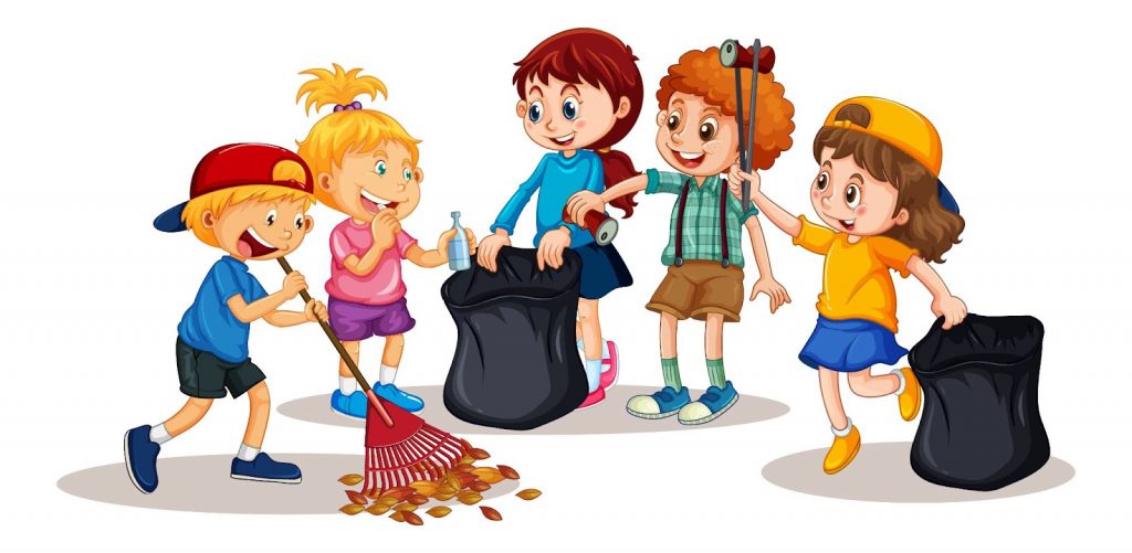 Illustration of kids cleaning
