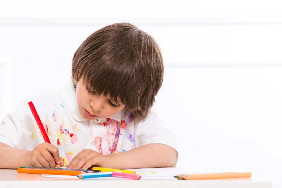 A kid coloring