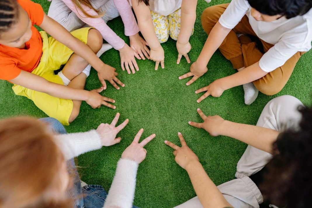 Young children playing an indoor game