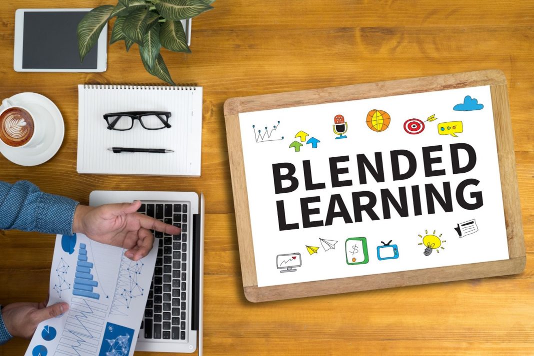 Blended learning written on a board