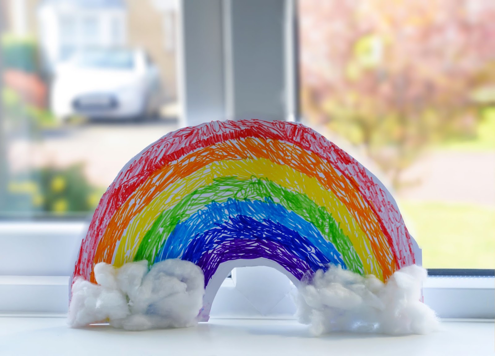 Colorful Hanging Cotton Ball Rainbow Craft for Kids