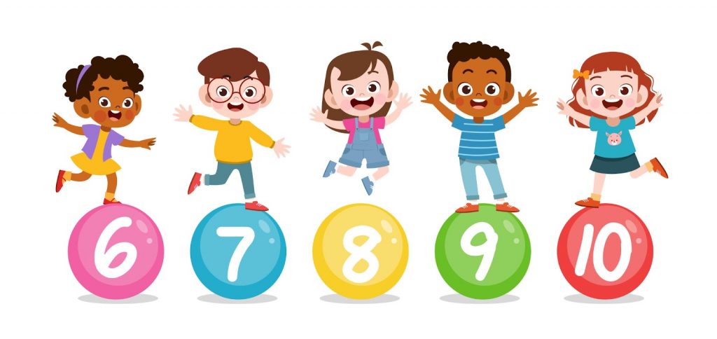 Illustration of numbers and kids