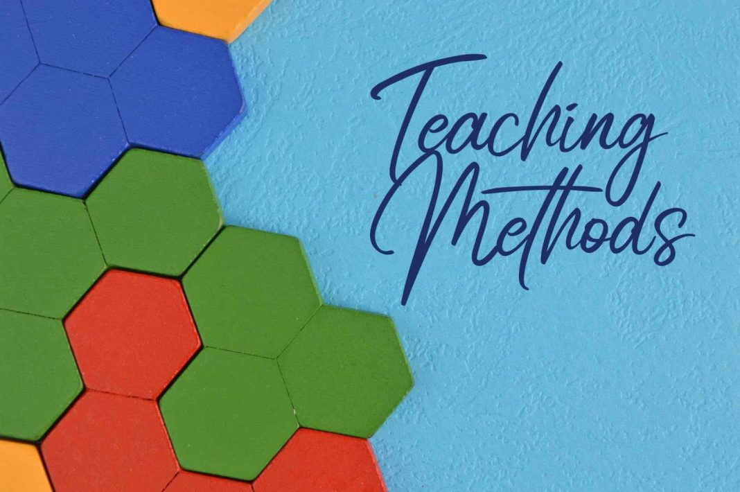 Teaching method written on a colorful background