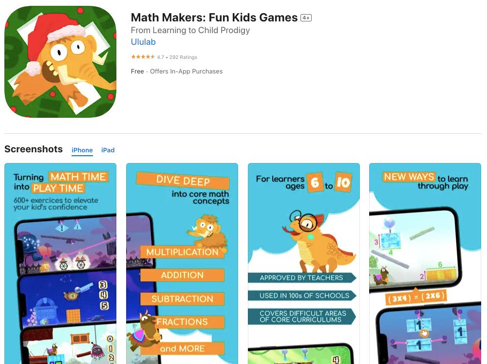 App store page of Math Makers