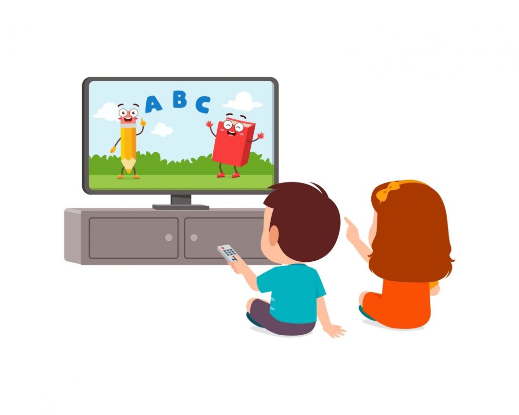 Vector image of kids watching tv