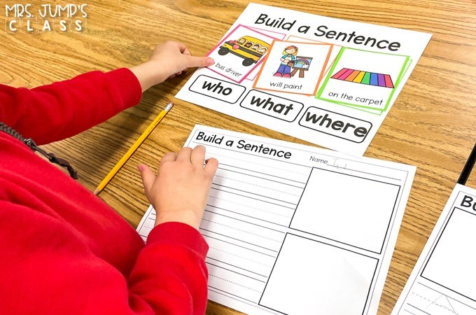 A child is doing a sentence structure activity