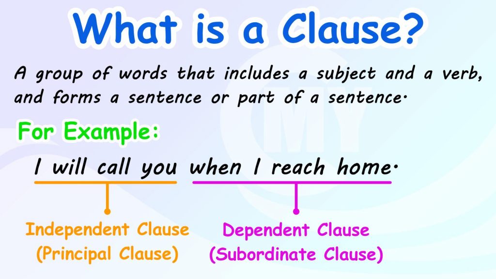 An image with definition of Clause with Example