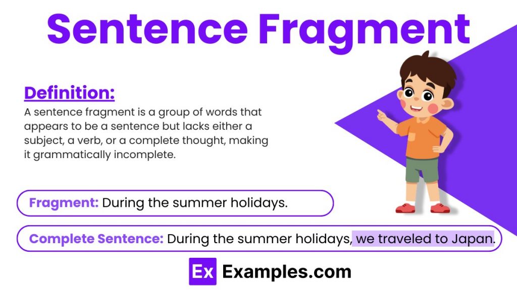 An image with Sentence Fragment Definition and example