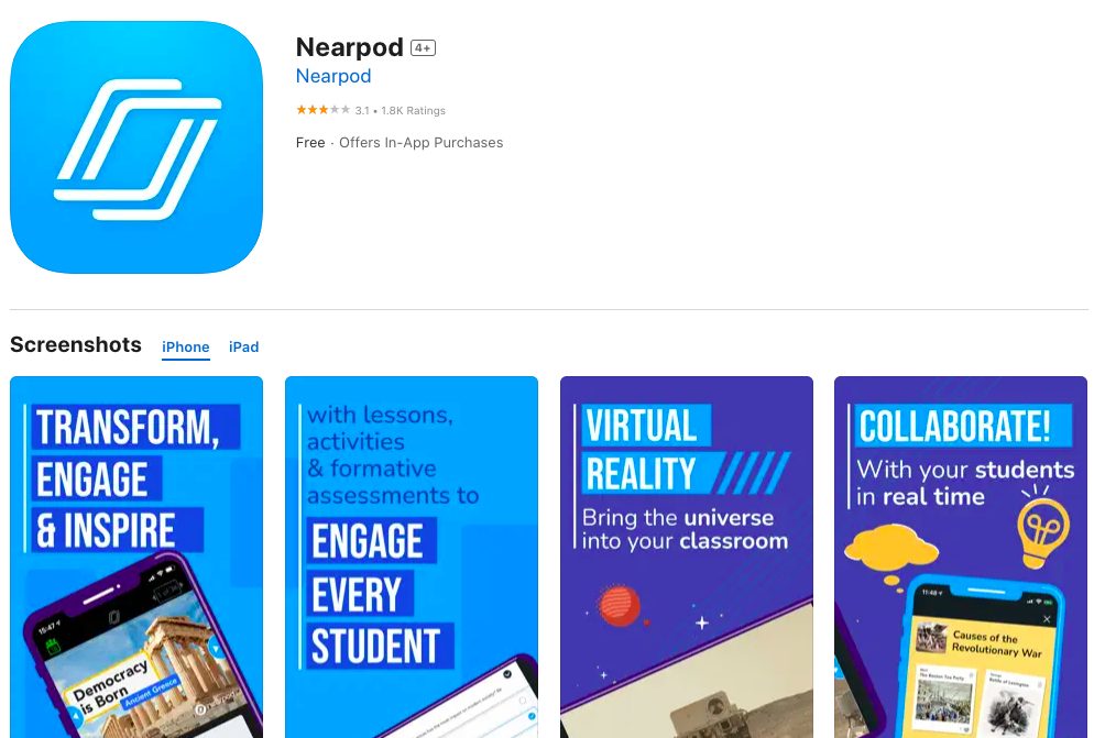 App store page of NearPod