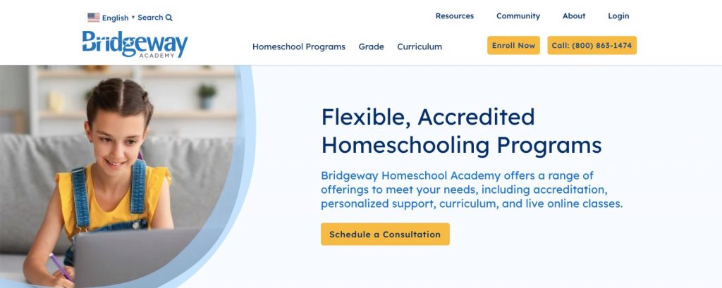 Webpage of Bridgeway Academy
