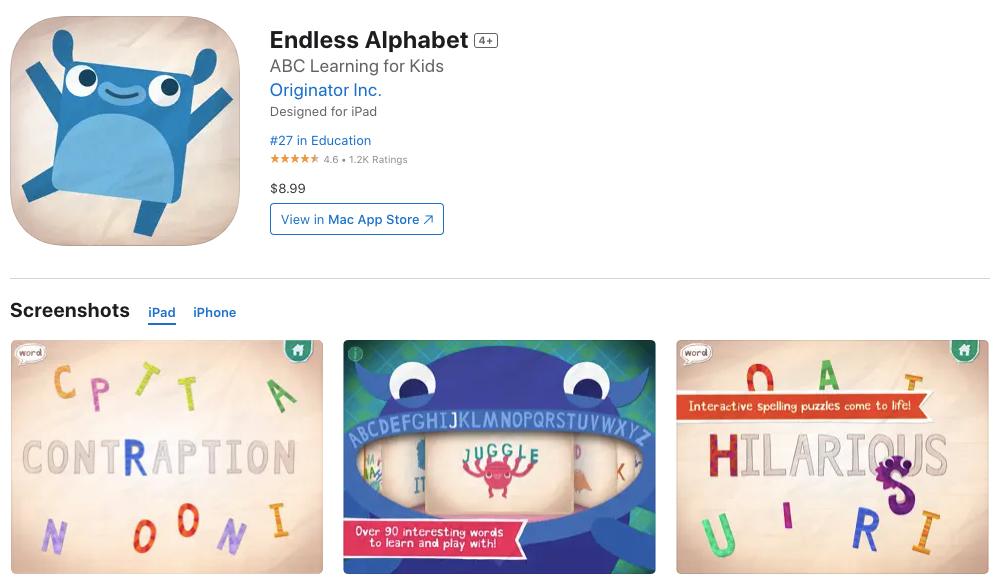 App store page of Endless Alphabet