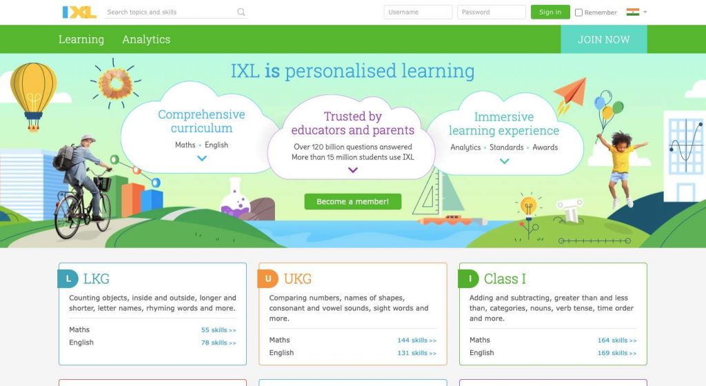Home page of IXL