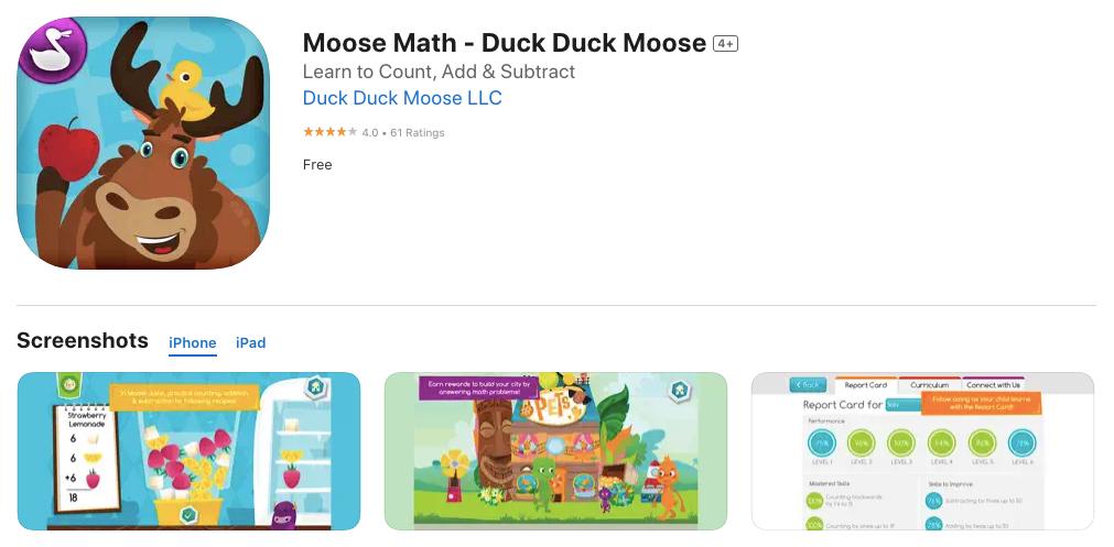 App store page of Moose Math