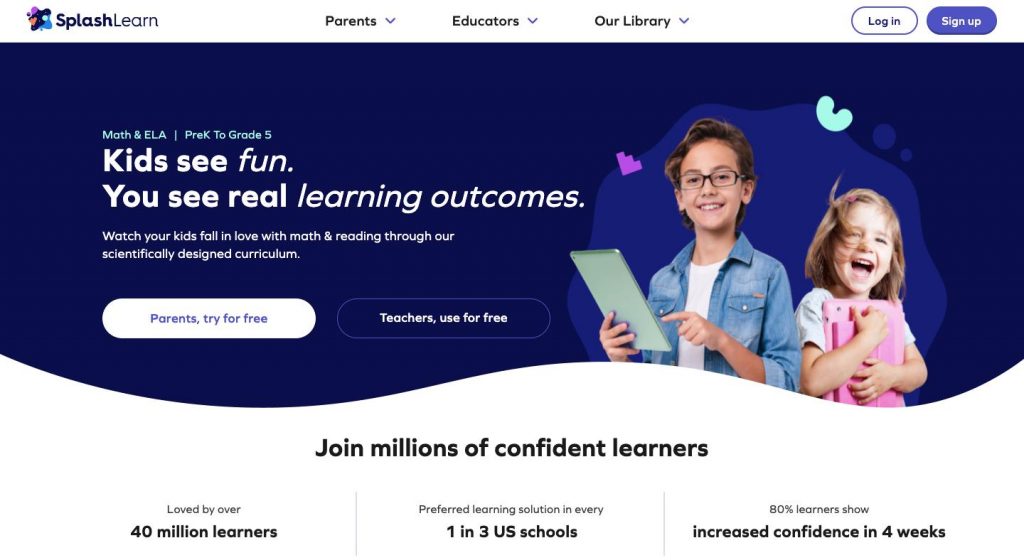 Home page of SplashLearn