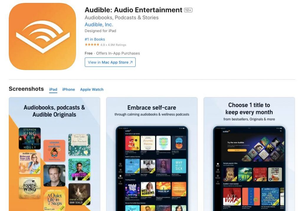 App store page of Audible