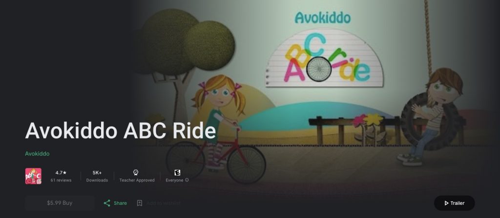 Play store page of Avokiddo ABC Ride