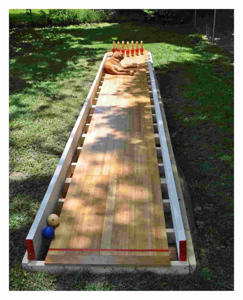 Image of bowling set up in a backyard