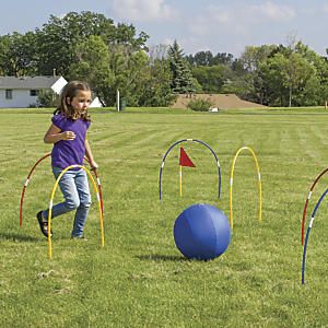 Image of a croquet course made of hula hoops a fun outdoor game for kids