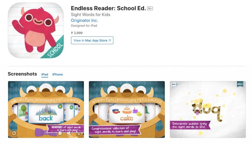 App store page of endless reader