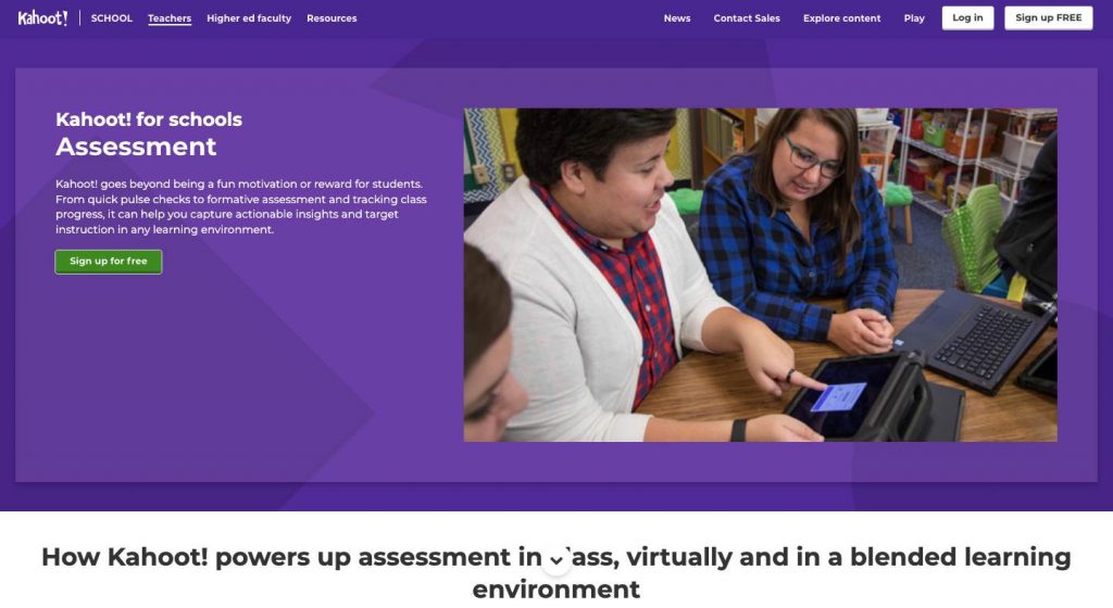 Home page of Kahoot