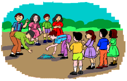 An illustration of kids playing dog and a bone