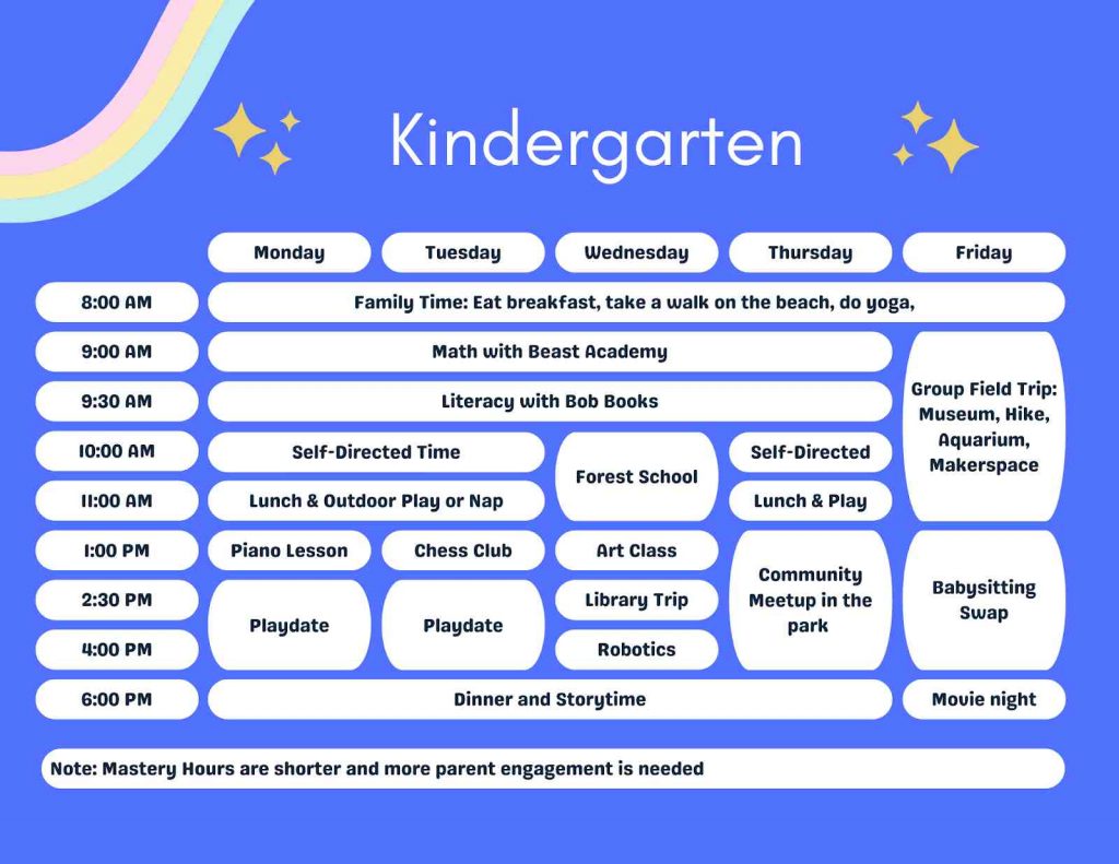 kindergarten daily schedule sample
