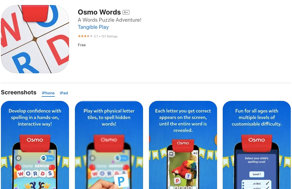 App store page of Osmo Words