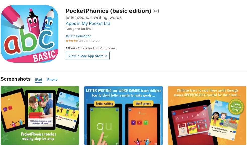 App store page of PocketPhonics