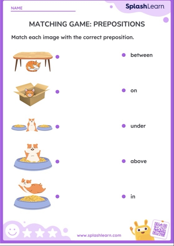 Preposition matching worksheet