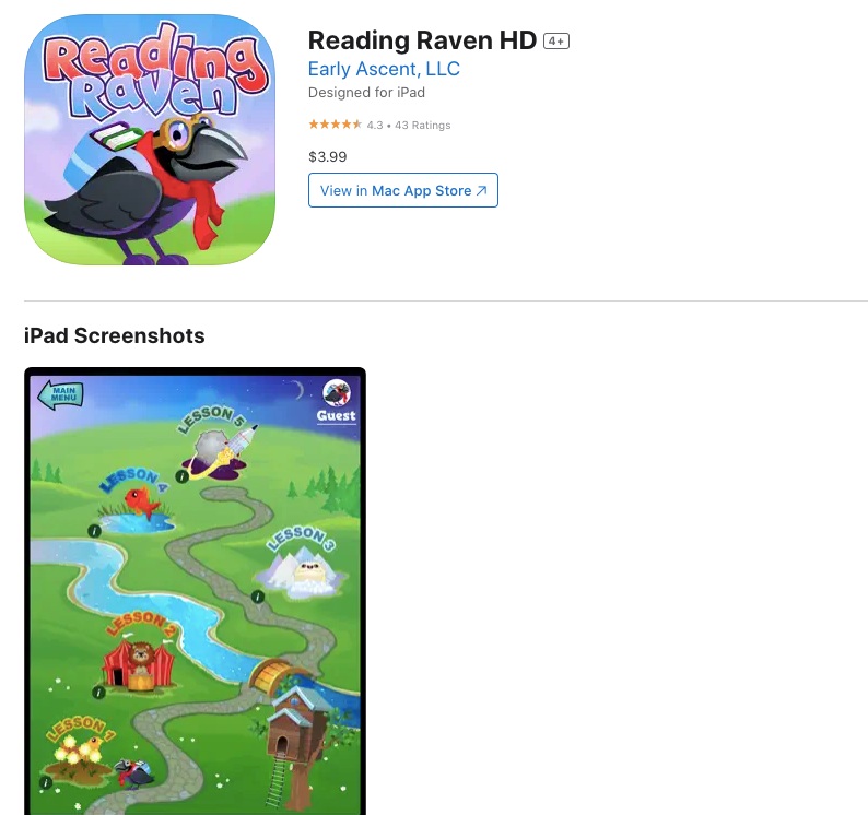 App store image of Reading Raven