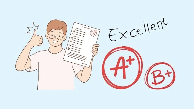 Vector image of a person holding a report card