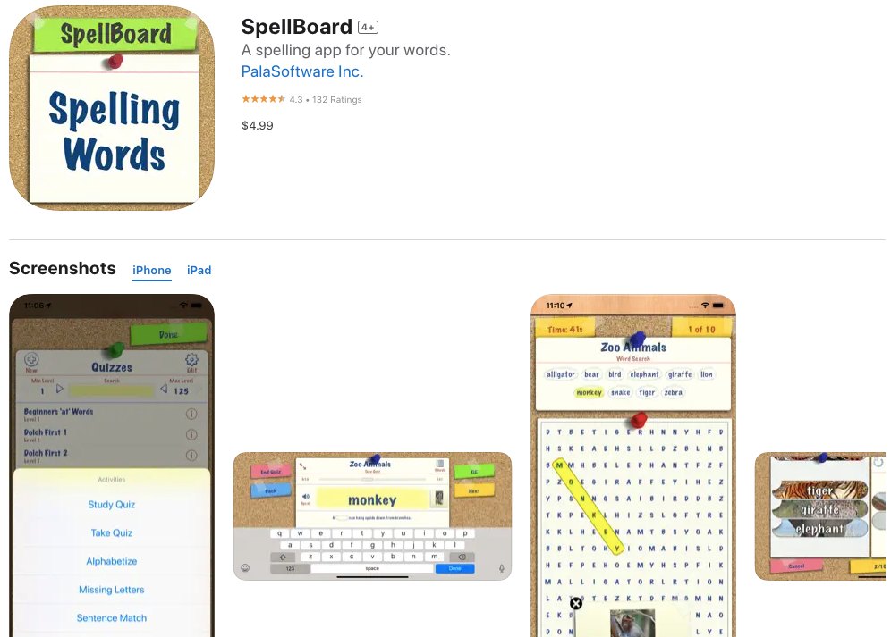 App store page of SpellBoard