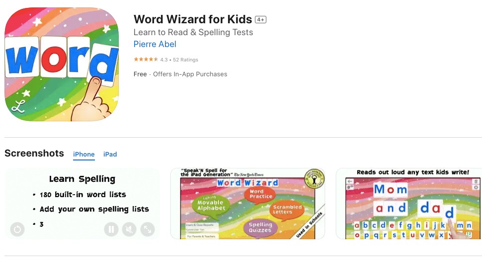 App store page of Word Wizard for Kids