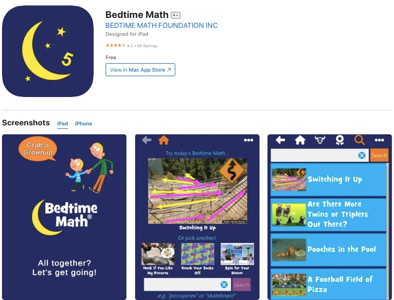 App store page of Bedtime Math