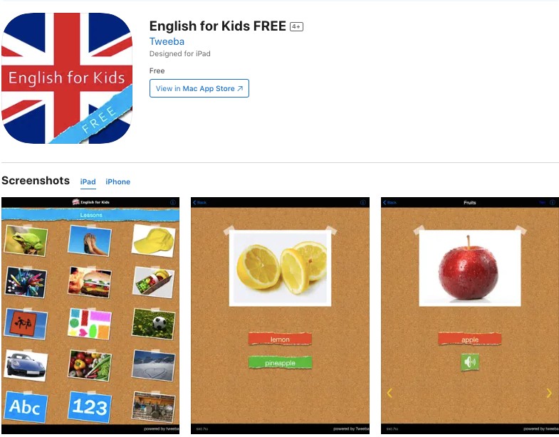 English for kids app screenshot