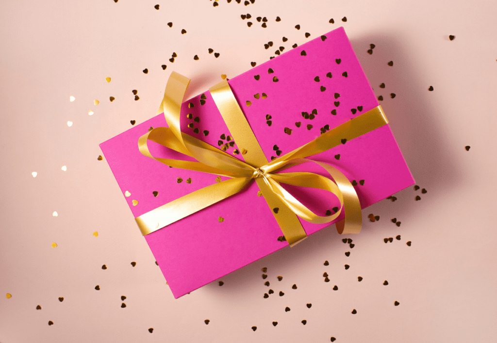 Image of a pink gift box end of year teacher gifts