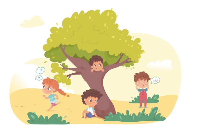 Kids playing around tree