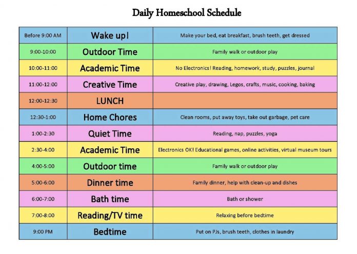 Homeschool schedule template