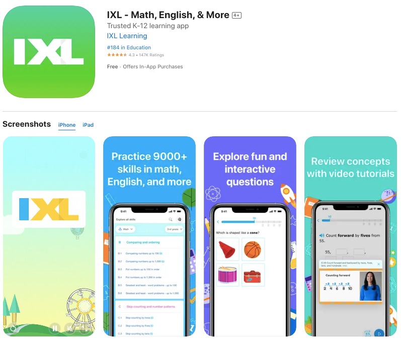 App store page of IXL