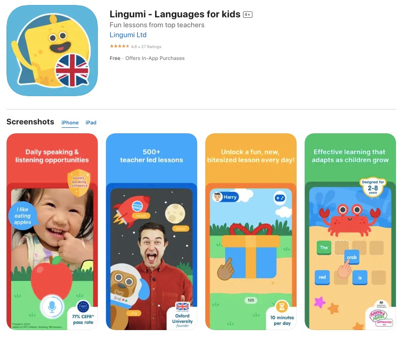 Lingumi language for kids app screenshot