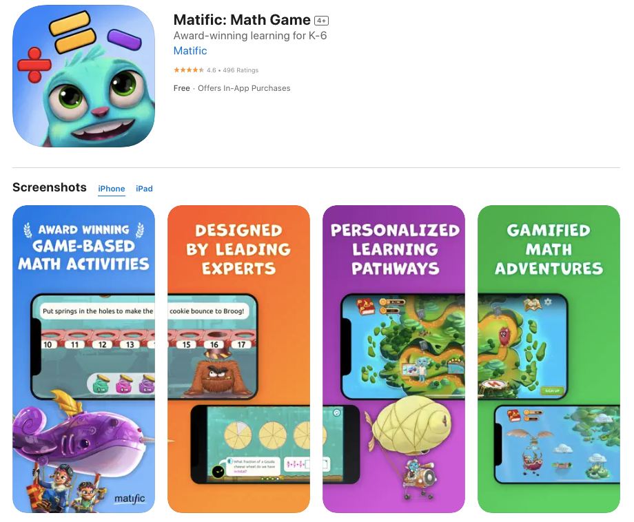 App store page of Matific