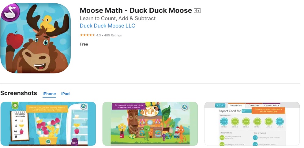 App store page of Moose Math