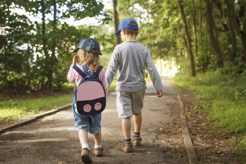 Kids walking in park