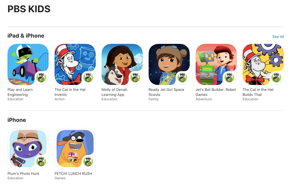 App store page of PBS Kids