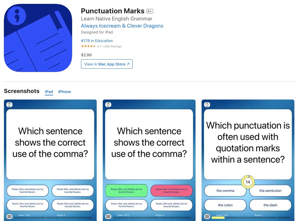 punctuation marks app screenshot
