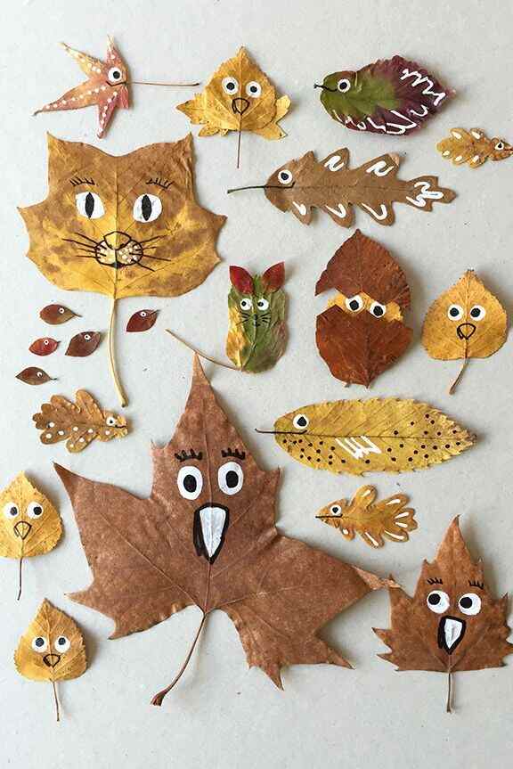 An image of decorated leaves thanksgiving crafts for kids
