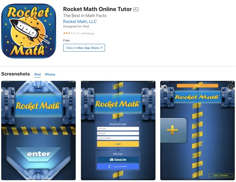 App store page of Rocket Math