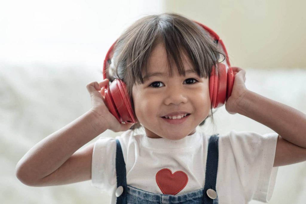 Girl using a headset