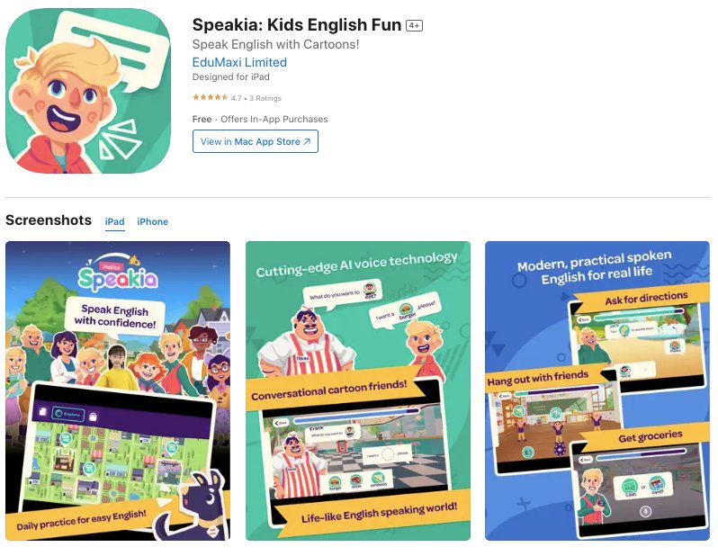Speakia kids english fun app screenshot