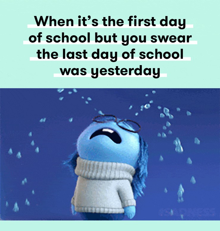 Sad character on first day